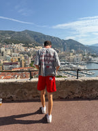 Red Leopard Print Mesh Shorts