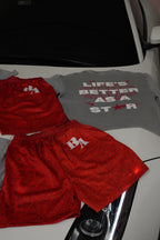 Red Leopard Print Mesh Shorts